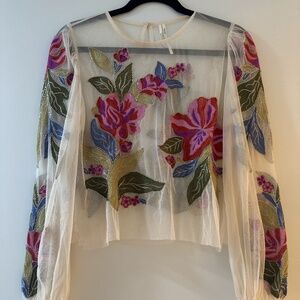 Anthropologie Layla long-sleeve appliqué mesh blouse